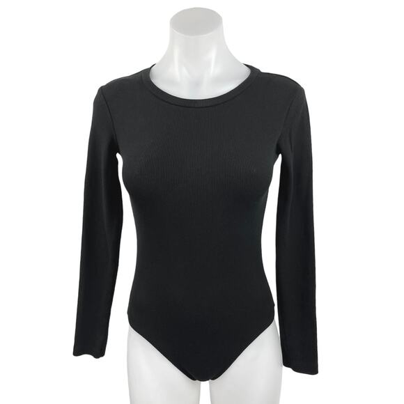 Zara Black Pullover Long Sleeve Crew Neck Knit One Piece Bodysuit Top Size S - Picture 1 of 3
